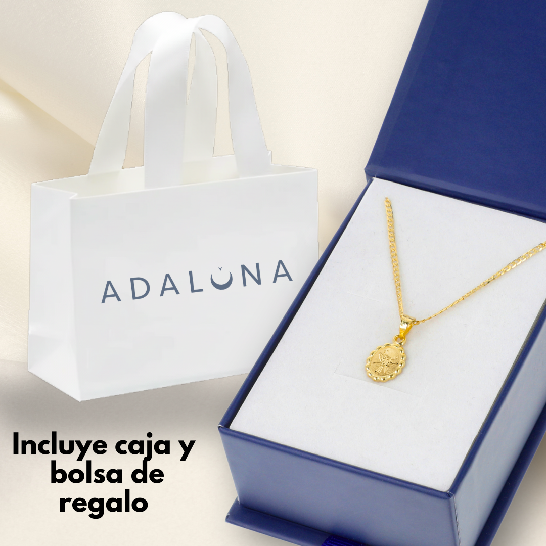 Medalla bautizo Espíritu Santo oval con cadena - Oro 14K laminado