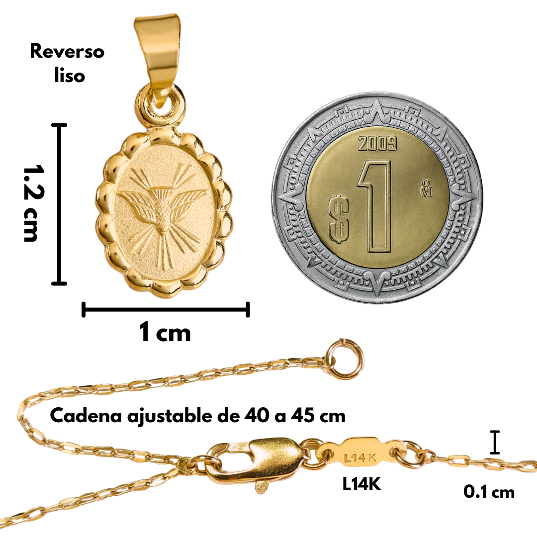 Medalla bautizo Espíritu Santo oval con cadena - Oro 14K laminado