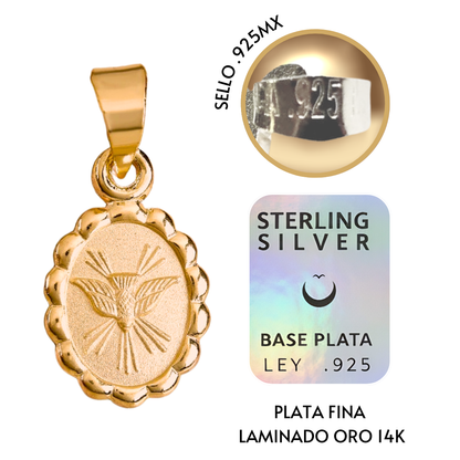 Medalla bautizo Espíritu Santo oval con cadena - Oro 14K laminado