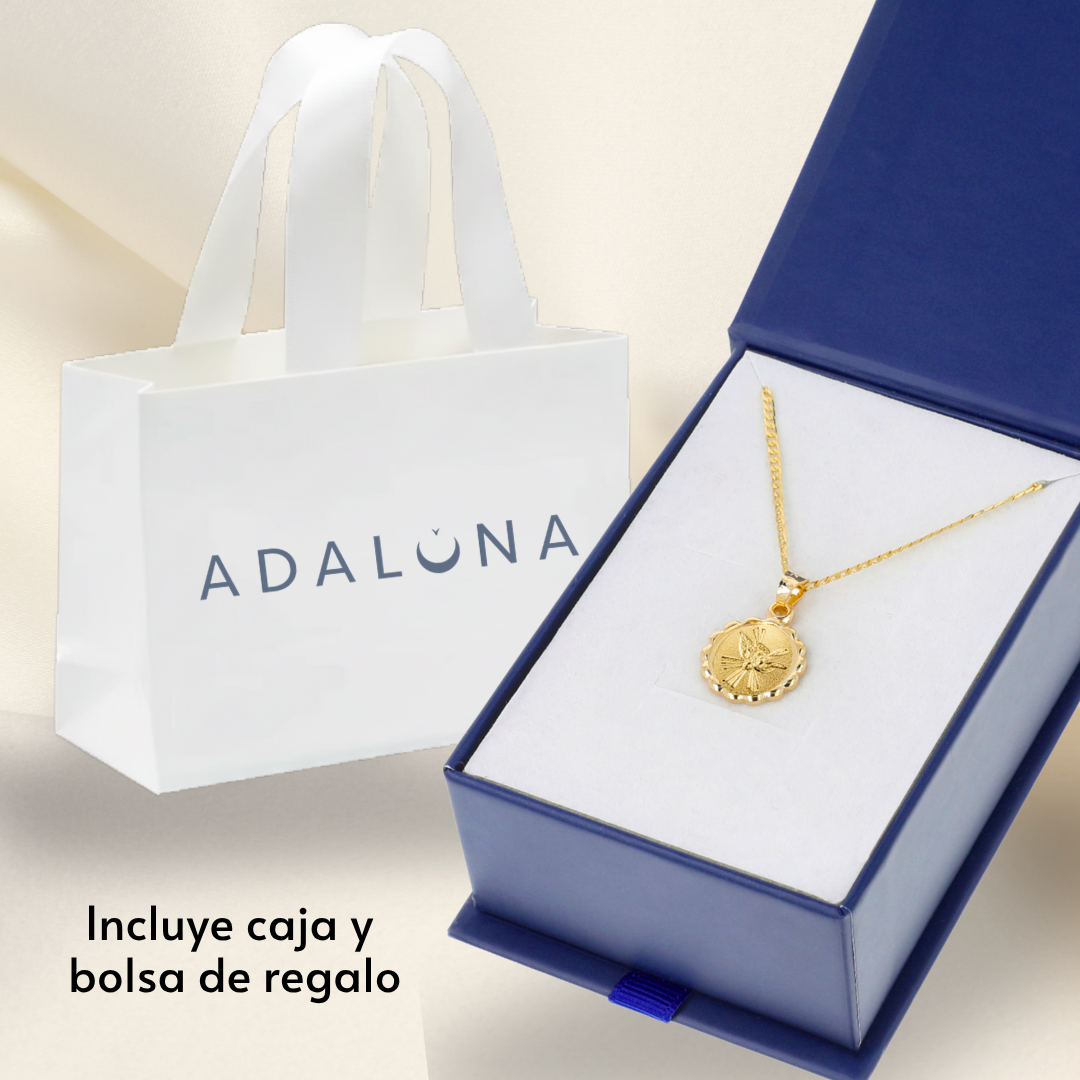 Medalla bautizo Espíritu Santo redonda con cadena - Oro 14K laminado