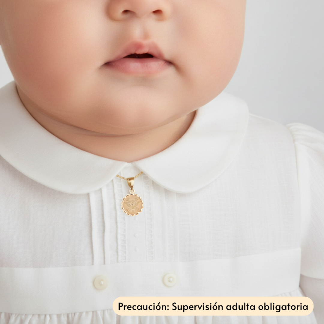 Medalla bautizo Espíritu Santo redonda con cadena - Oro 14K laminado