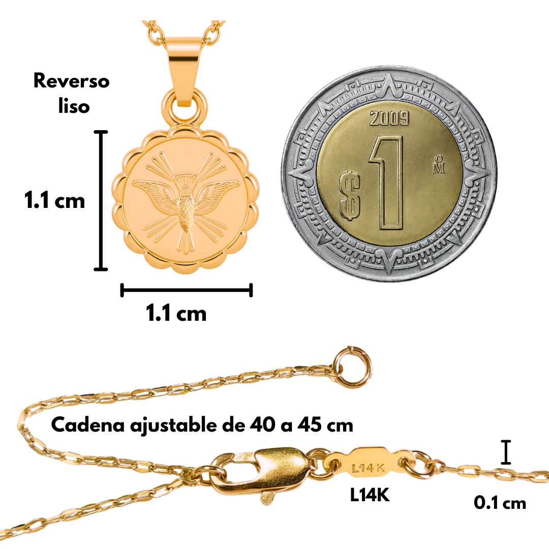 Medalla bautizo Espíritu Santo redonda con cadena - Oro 14K laminado