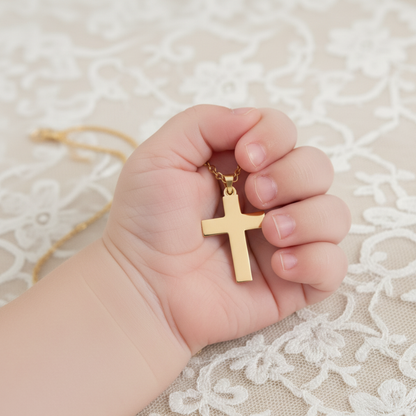 Cruz bautizo con cadena - Oro 14K Laminado