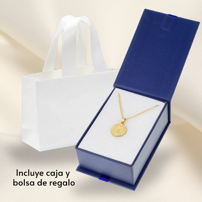 Medalla bautizo San Benito redonda con cadena - Oro 14K laminado