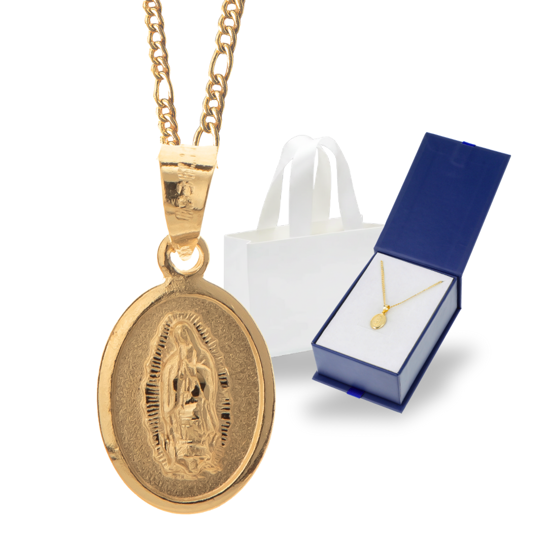 Medalla bautizo Virgen de Guadalupe Oval con cadena - Oro 14K laminado