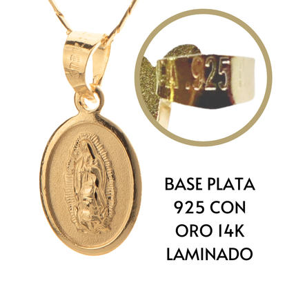 Medalla bautizo Virgen de Guadalupe Oval con cadena - Oro 14K laminado