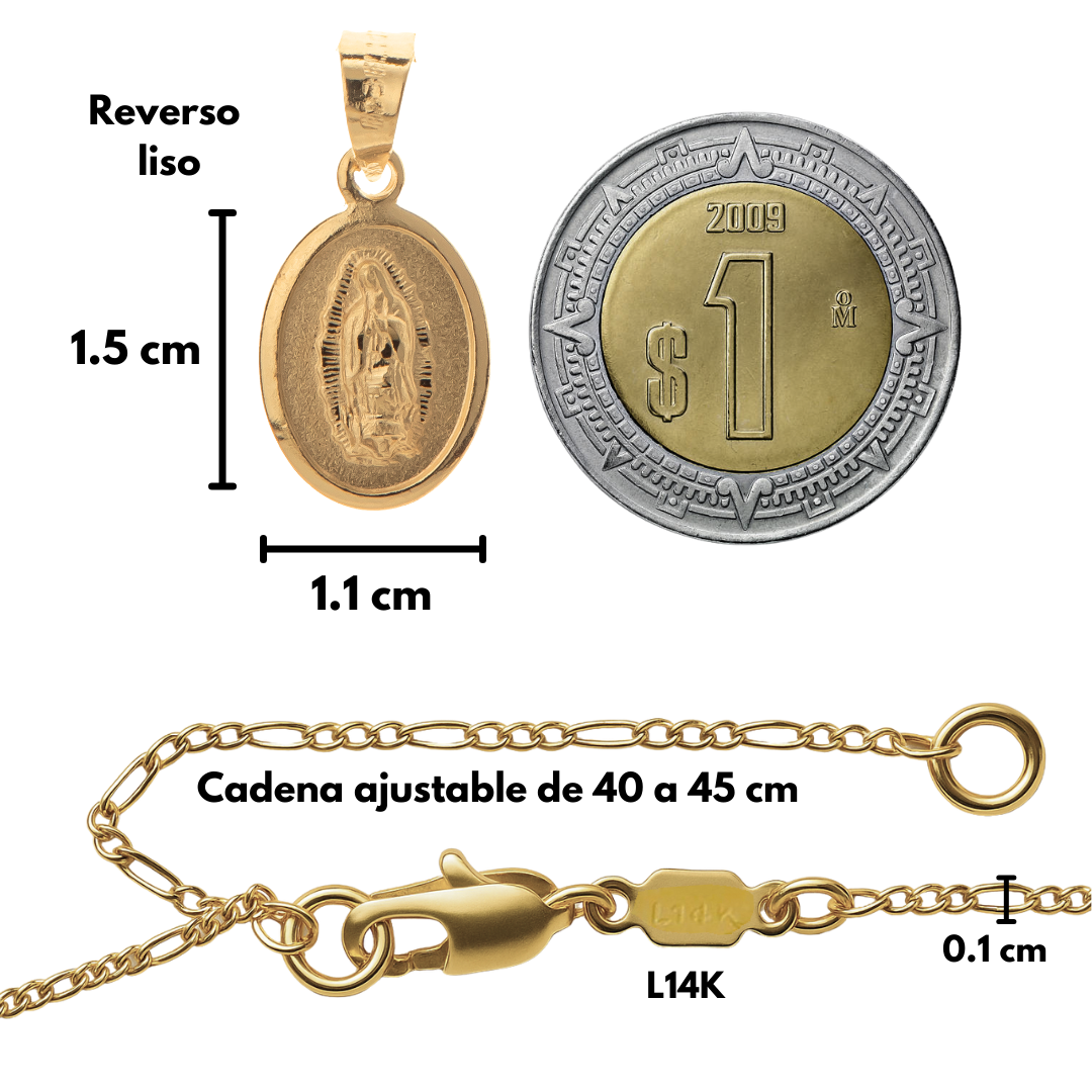 Medalla bautizo Virgen de Guadalupe Oval con cadena - Oro 14K laminado