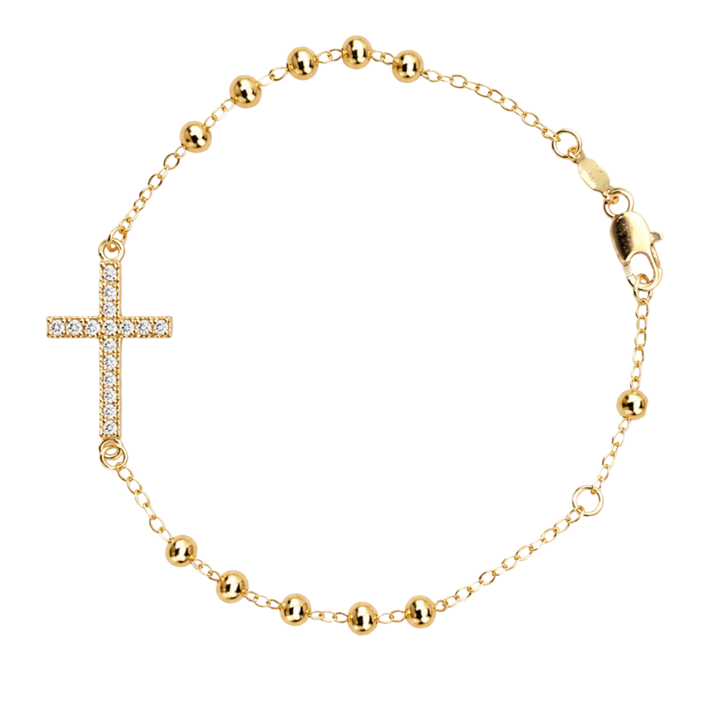 Pulsera Decenario con Cruz - Oro 14k laminado con zirconias incrustadas