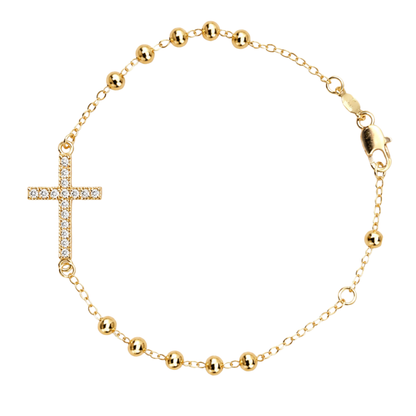 Pulsera Decenario con Cruz - Oro 14k laminado con zirconias incrustadas