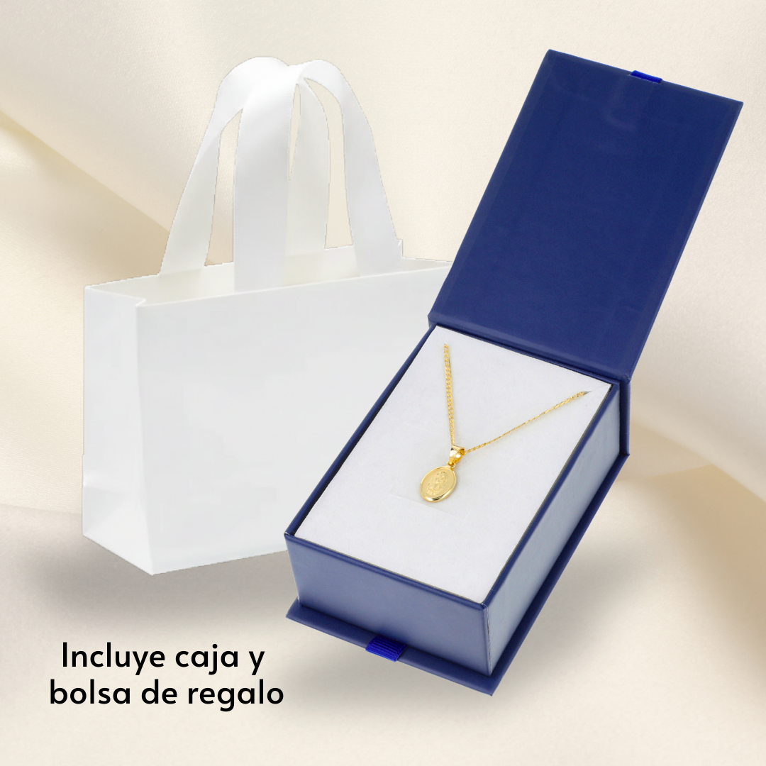 Medalla bautizo Virgen de Guadalupe Oval con cadena - Oro 14K laminado