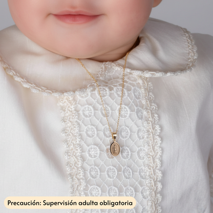 Medalla bautizo Virgen de Guadalupe Oval con cadena - Oro 14K laminado