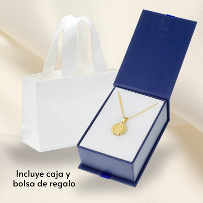 Medalla bautizo Virgen de Guadalupe redonda con cadena - Oro 14K laminado