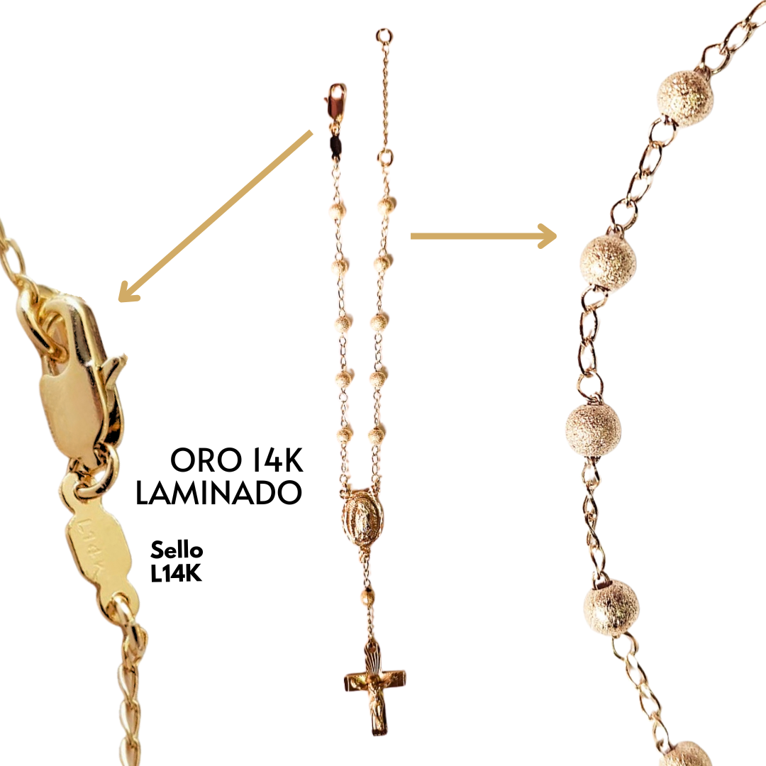 Pulsera Decenario Virgen de Guadalupe con cristo - Oro 14k laminado azucarado
