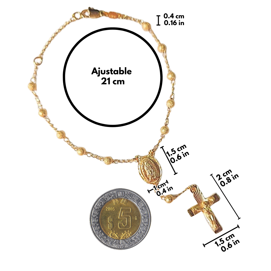 Pulsera Decenario Virgen de Guadalupe con cristo - Oro 14k laminado azucarado