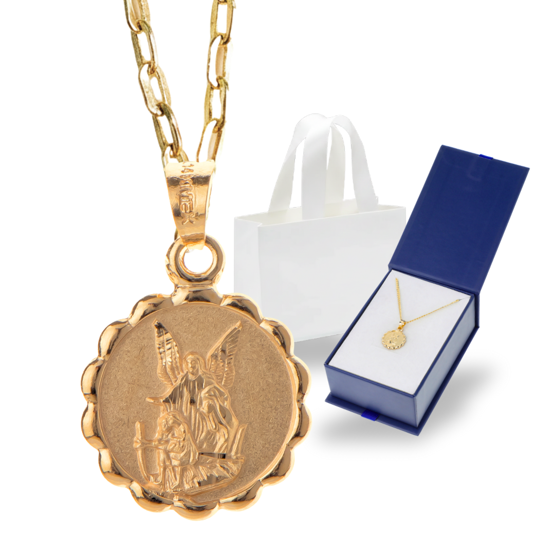 Medalla bautizo Ángel de la Guarda con cadena - Oro 14K laminado