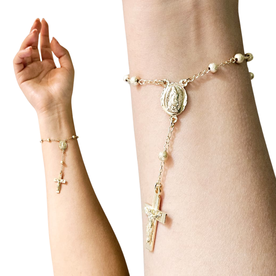 Pulsera Decenario Virgen de Guadalupe con cristo - Oro 14k laminado azucarado