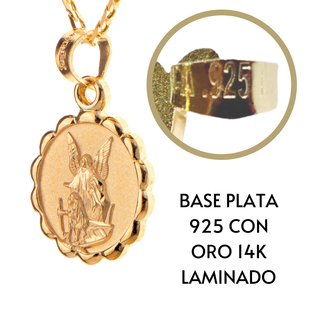 Medalla bautizo Ángel de la Guarda con cadena - Oro 14K laminado