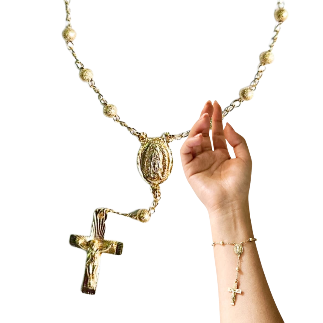 Pulsera Decenario Virgen de Guadalupe con cristo - Oro 14k laminado azucarado