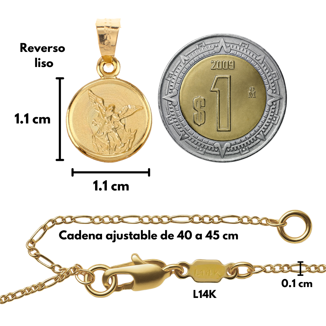Medalla bautizo San Miguel Arcángel redonda con cadena - Oro 14K laminado