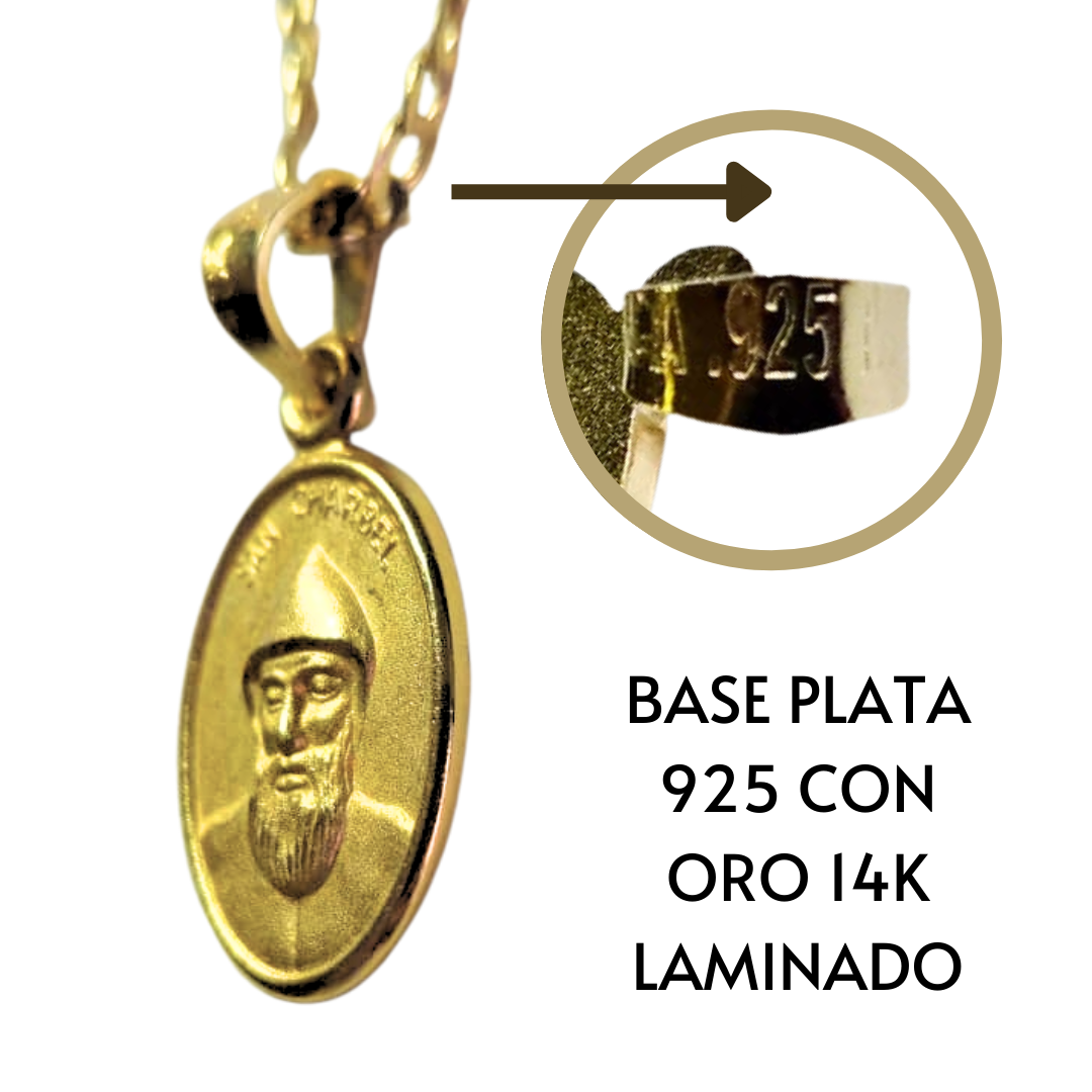 Medalla San Charbel base Plata .925 cubierta con Oro Laminado 14K