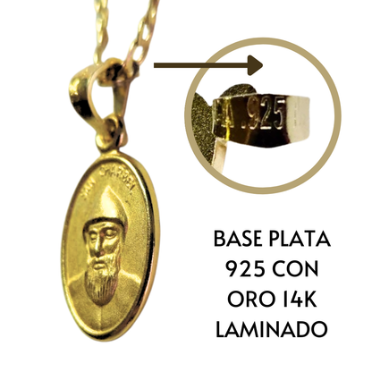 Medalla San Charbel base Plata .925 cubierta con Oro Laminado 14K