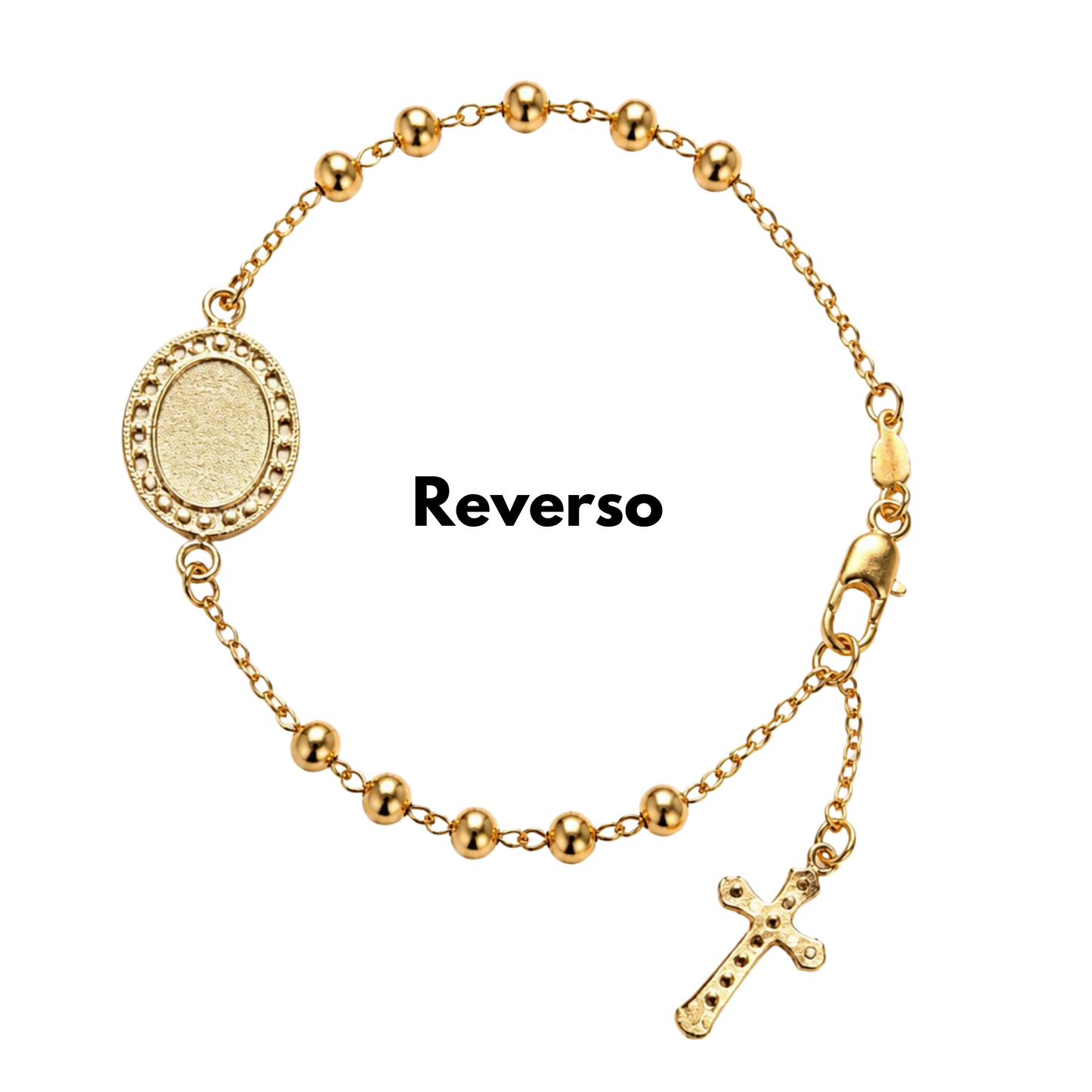Pulsera Decenario con medalla y cruz colgante - Oro 14k laminado con zirconias incrustadas