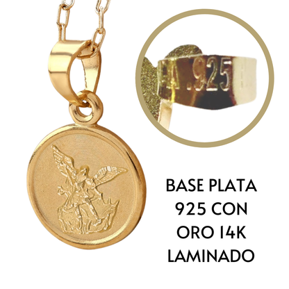 Medalla bautizo San Miguel Arcángel redonda con cadena - Oro 14K laminado