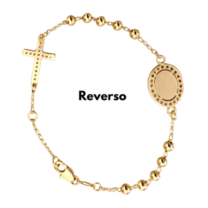 Pulsera Decenario con medalla y cruz - Oro 14k laminado con zirconias incrustadas