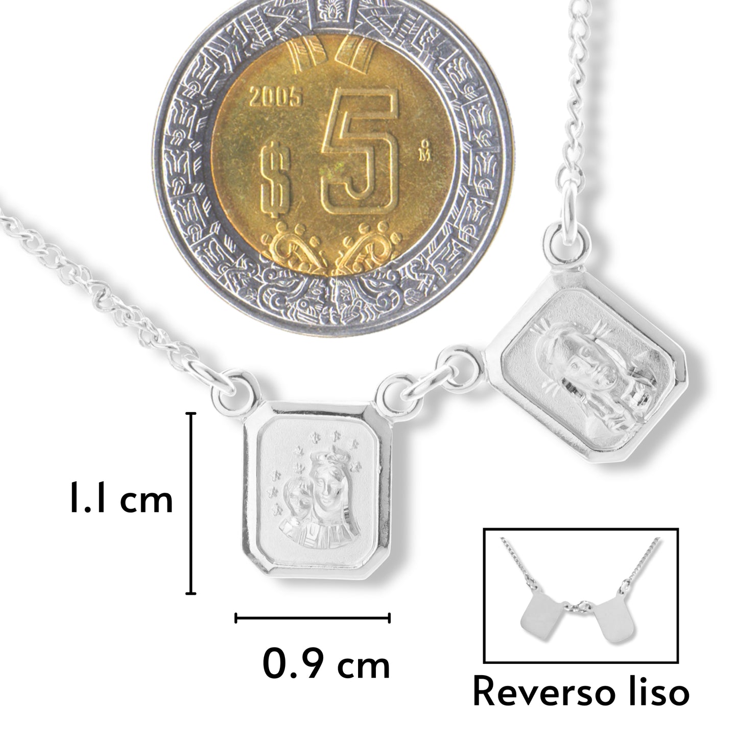 Escapulario Virgen del Carmen y Sagrado Corazón de Jesús con cadena - Plata 925