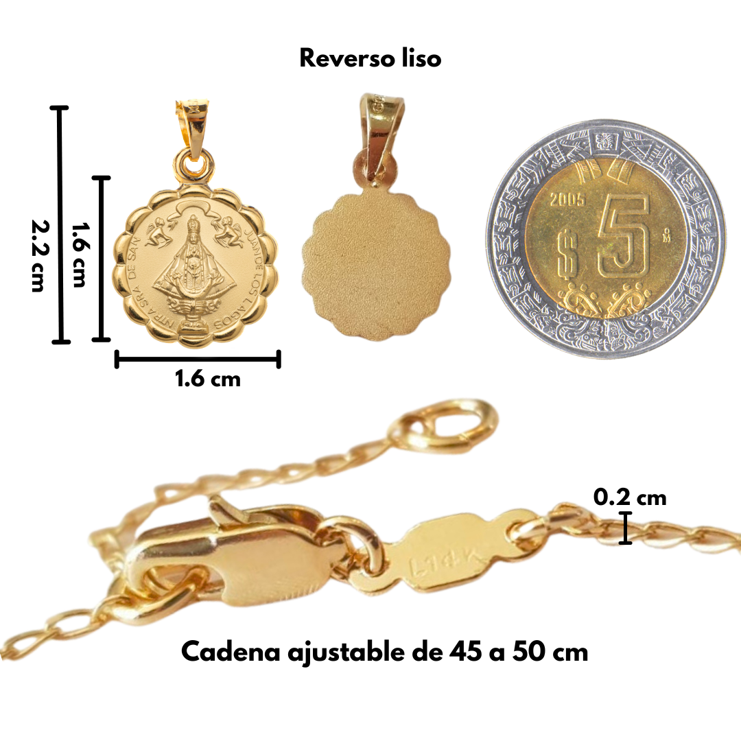Medalla Virgen San Juan de los Lagos con cadena - Oro 14K laminado