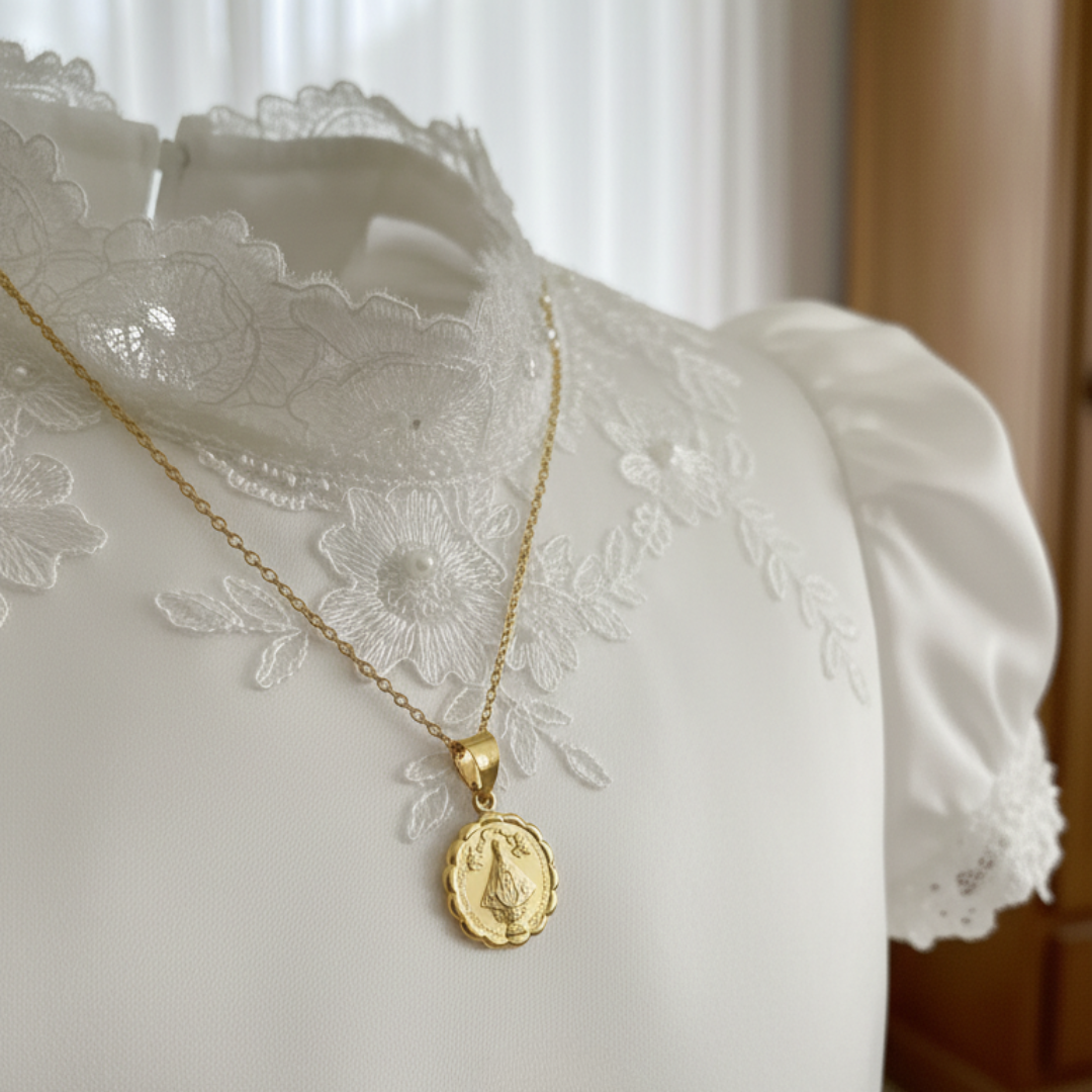 Medalla Virgen San Juan de los Lagos con cadena - Oro 14K laminado