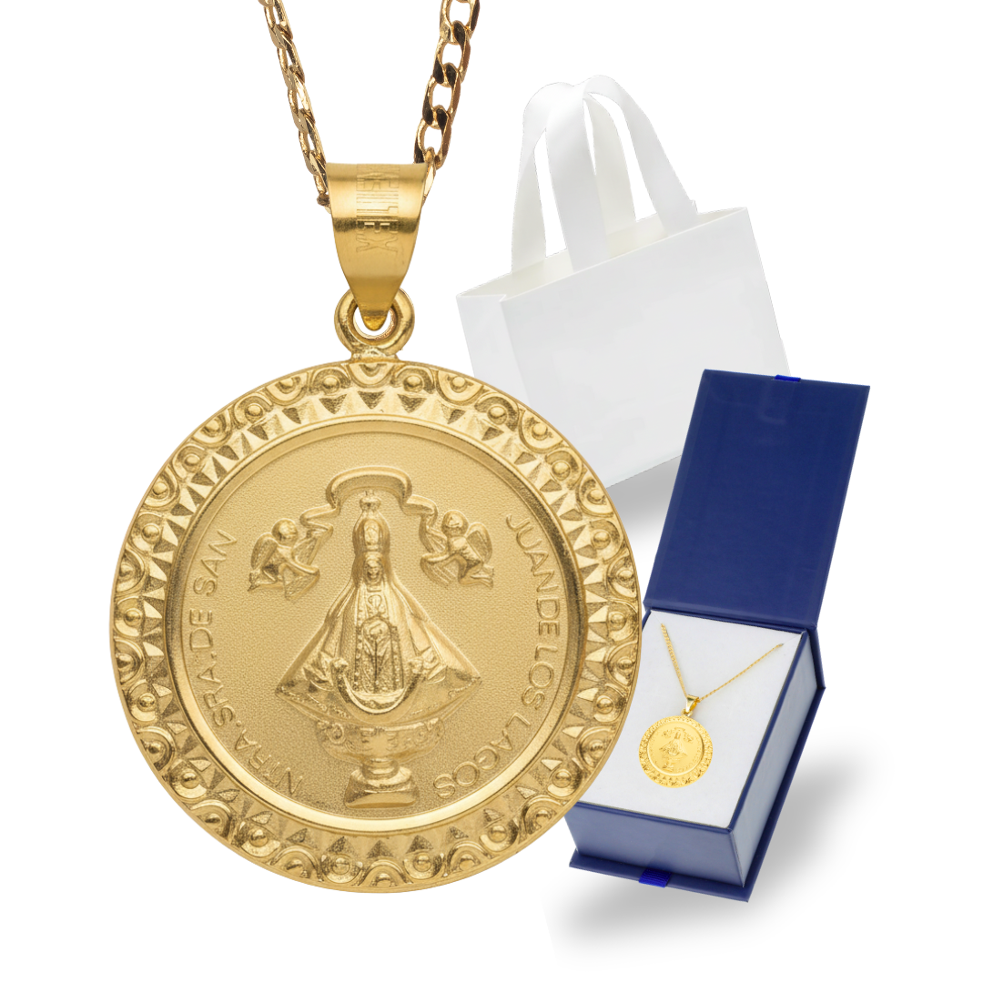 Medalla Virgen San Juan de los Lagos con cadena - Oro 14K laminado