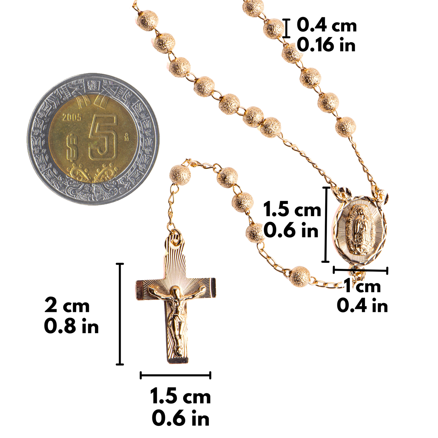 Rosario Virgen de Guadalupe y Cristo - Oro 14k laminado - Azucarado
