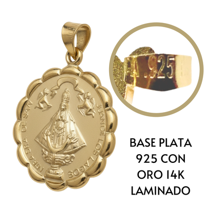 Medalla bautizo Virgen San Juan de los Lagos redonda con cadena - Oro 14K laminado