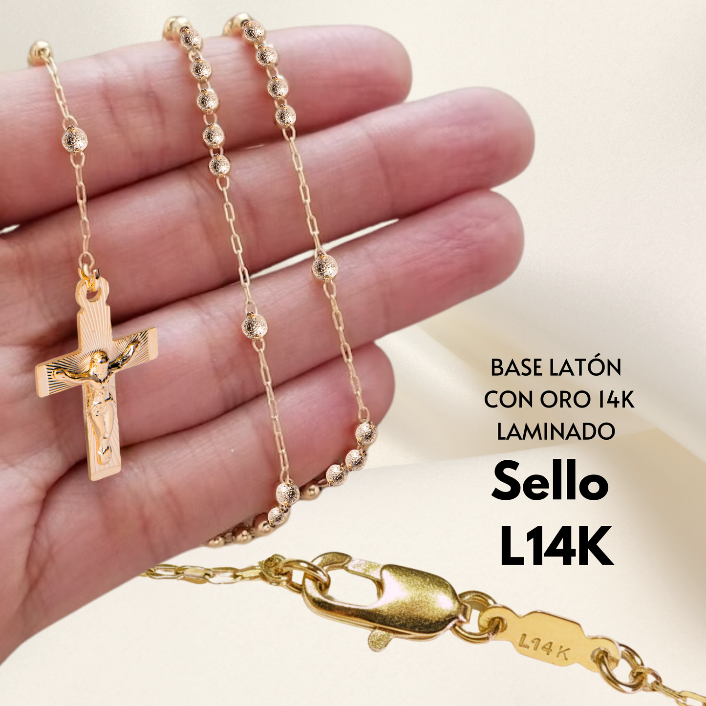 Rosario Virgen de Guadalupe y Cristo - Oro 14k laminado - Azucarado