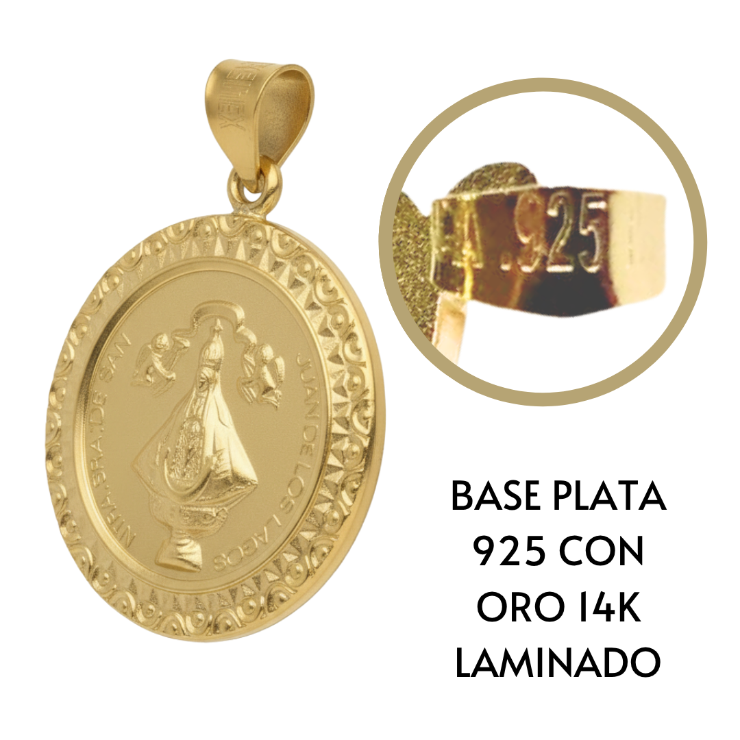 Medalla Virgen San Juan de los Lagos con cadena - Oro 14K laminado