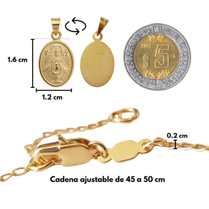 Medalla Virgen San Juan de los Lagos con cadena - Oro 14K laminado