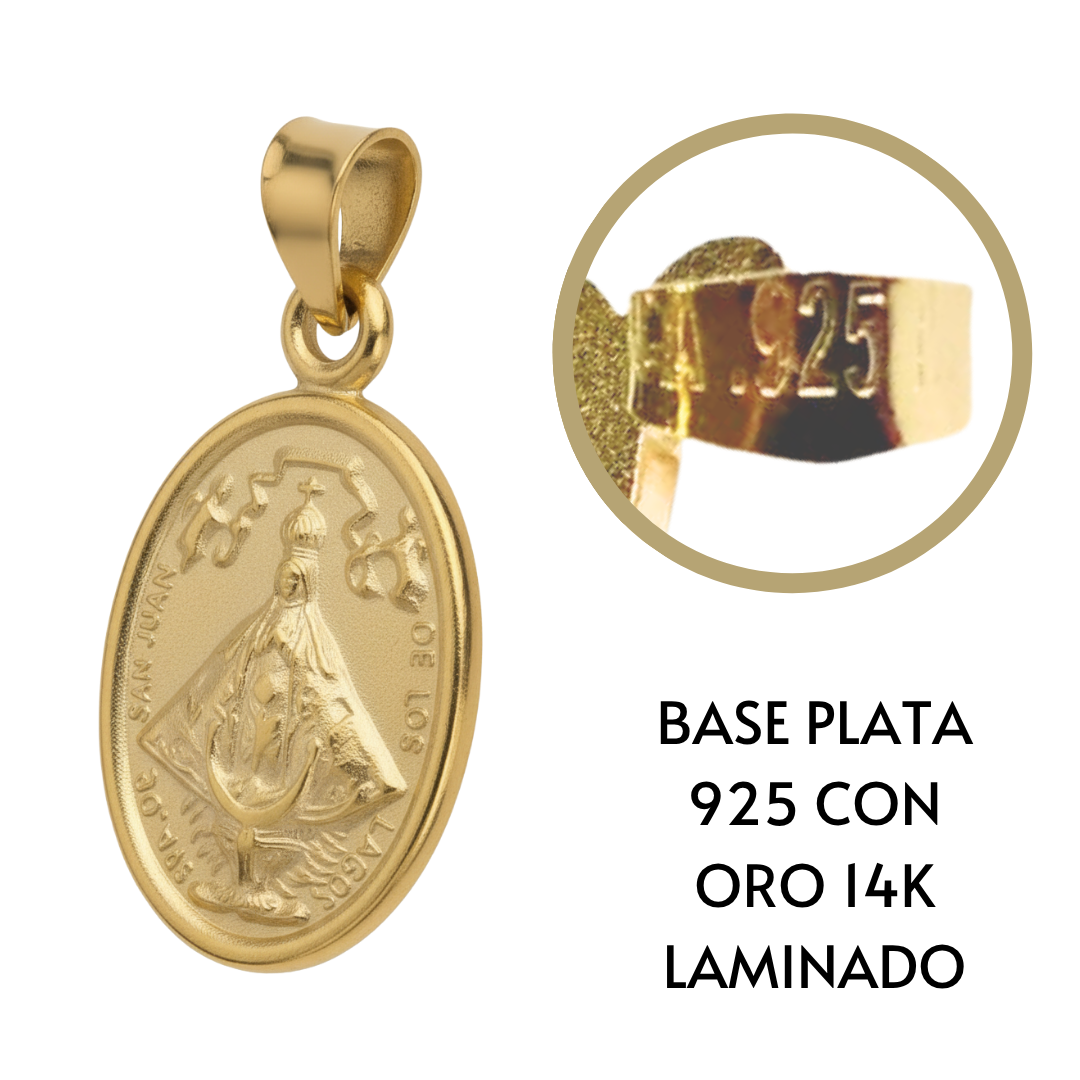 Medalla Virgen San Juan de los Lagos con cadena - Oro 14K laminado