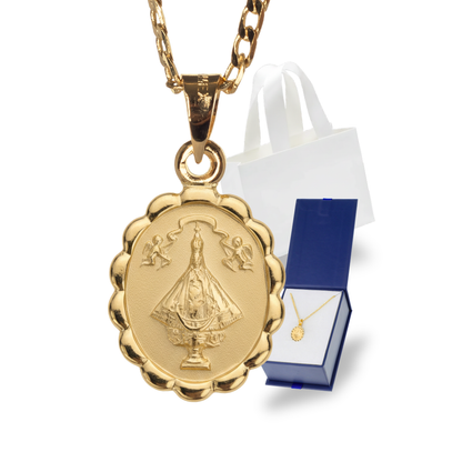 Medalla Virgen San Juan de los Lagos con cadena - Oro 14K laminado