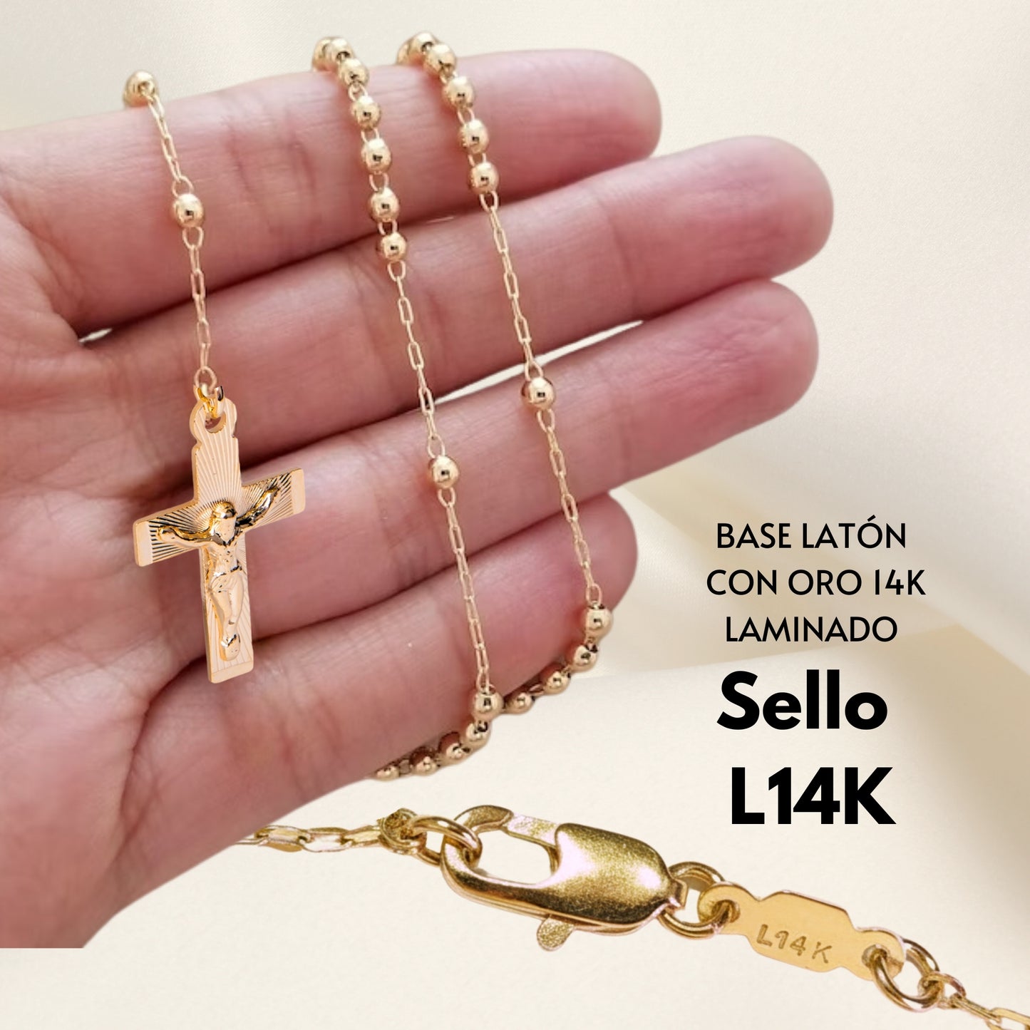 Rosario Virgen de Guadalupe y Cristo - Oro 14k laminado - Liso
