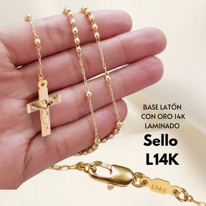 Rosario Virgen de Guadalupe y Cristo - Oro 14k laminado - Liso