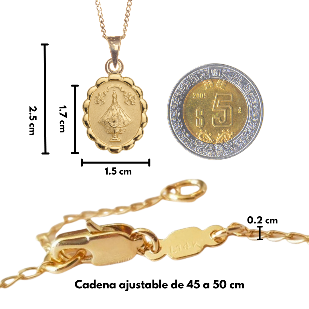 Medalla Virgen San Juan de los Lagos con cadena - Oro 14K laminado