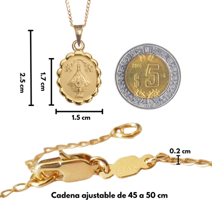 Medalla Virgen San Juan de los Lagos con cadena - Oro 14K laminado