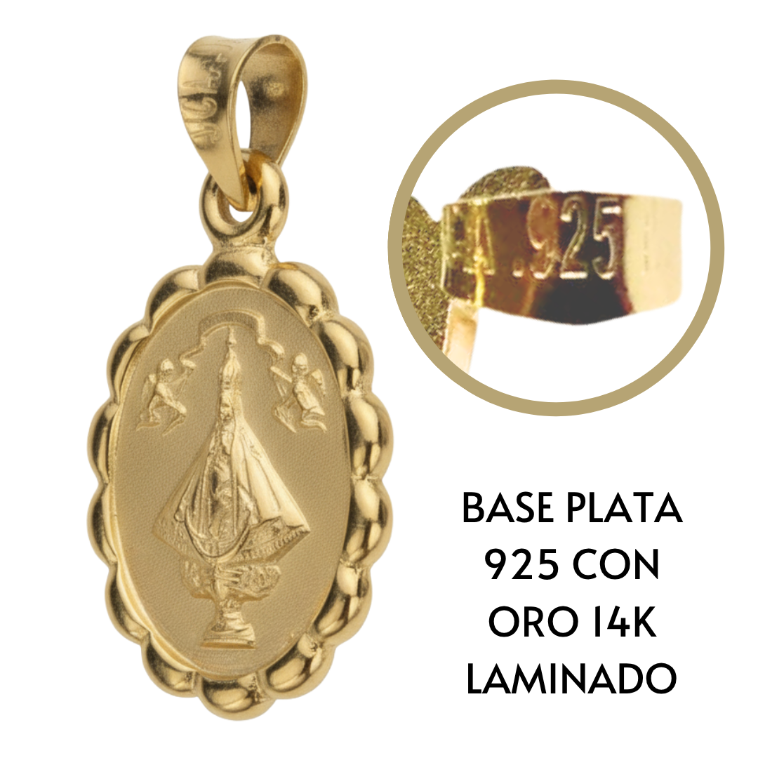 Medalla Virgen San Juan de los Lagos con cadena - Oro 14K laminado