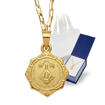 Medalla Bautizo Virgen San Juan de los Lagos con cadena - Oro 14K laminado
