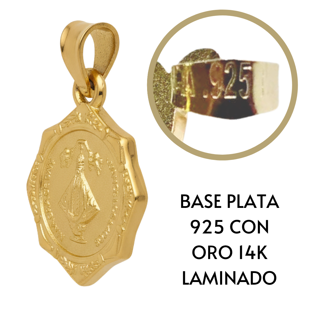 Medalla Bautizo Virgen San Juan de los Lagos con cadena - Oro 14K laminado
