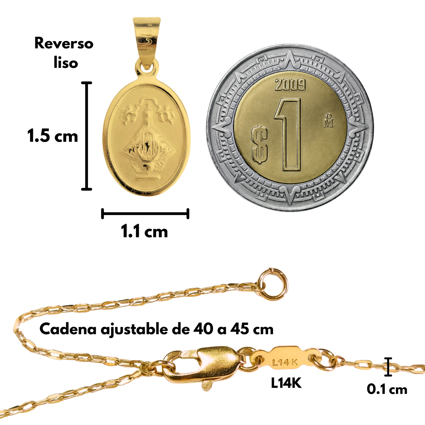 Medalla bautizo Virgen San Juan de los Lagos ovalada con cadena - Oro 14K laminado