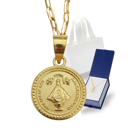 Medalla Bautizo Virgen San Juan de los Lagos con cadena - Oro 14K laminado
