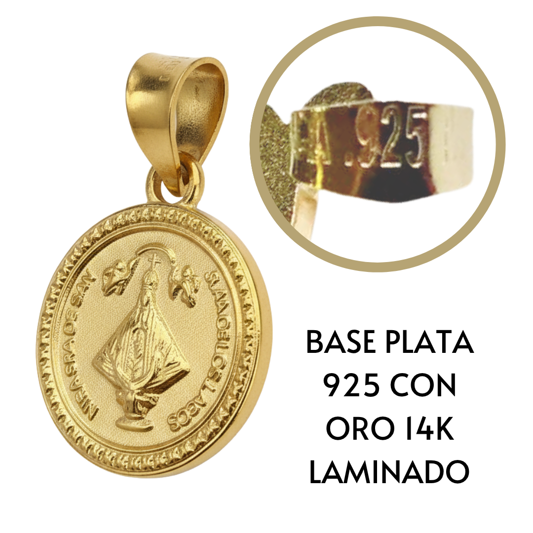 Medalla Bautizo Virgen San Juan de los Lagos con cadena - Oro 14K laminado