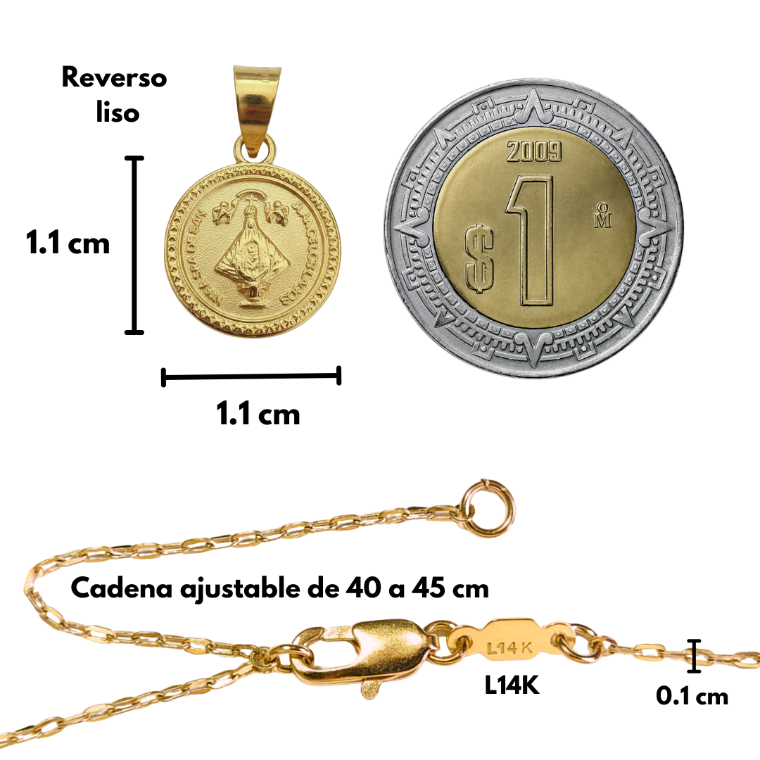 Medalla Bautizo Virgen San Juan de los Lagos con cadena - Oro 14K laminado